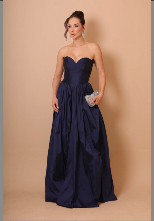 Vestido de Festa Longo Tomara que Caia Azul Marinho Ball Gown
