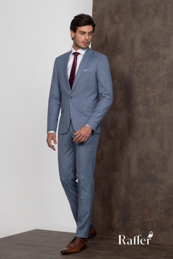 Terno Raffer Slim Fit Azul Claro Xadrez