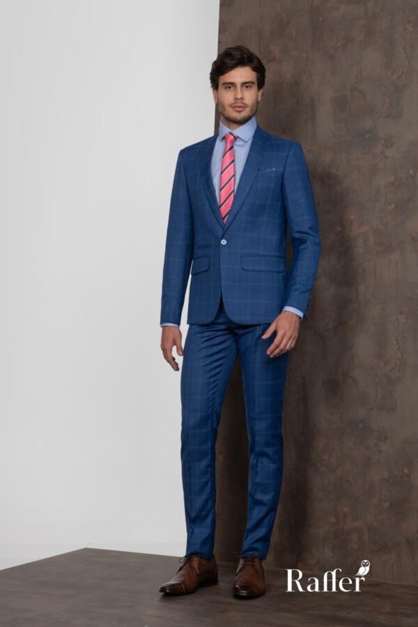 Terno Raffer Slim Fit Azul Médio Xadrez