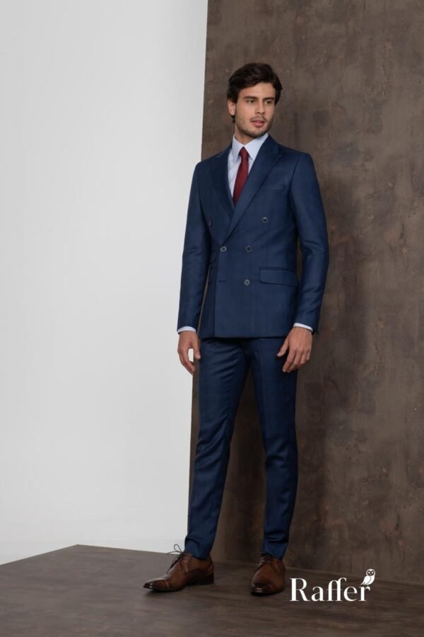 Terno Raffer Slim Fit Azul Marinho Xadrez – Duplo Abotoamento