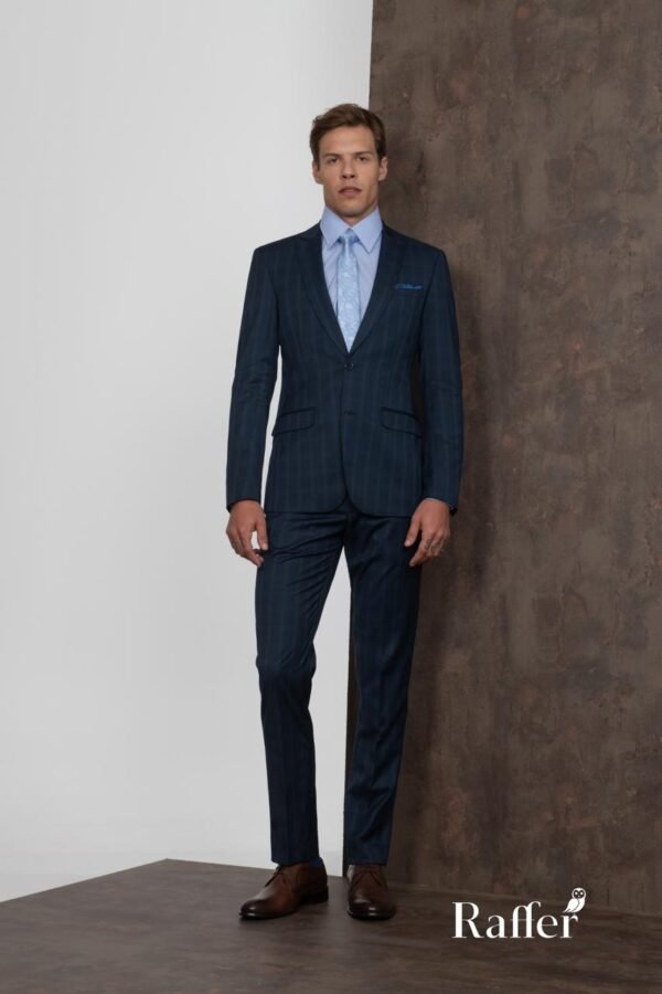 Terno Raffer Slim Fit Azul Marinho Risca de Giz