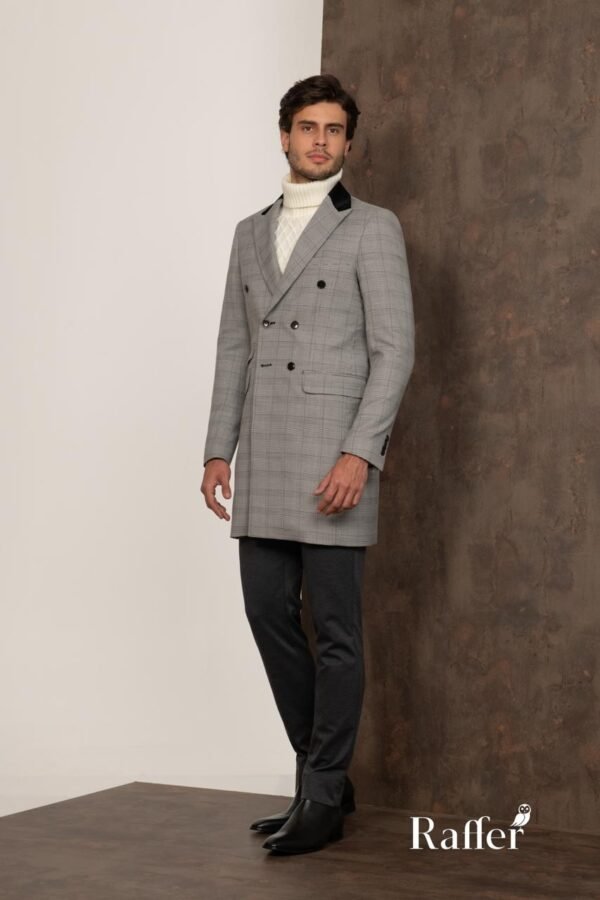 Sobretudo Raffer Slim Fit Cinza Xadrez – Duplo Abotoamento