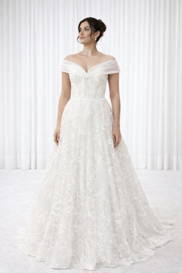 2235 - VESTIDO DE NOIVA PRINCESA TODO EM RENDA MANGA NO TULE OMBRO A OMBRO